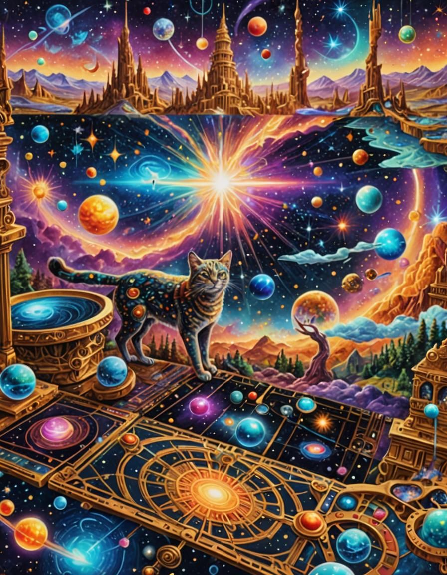 Holographic Astral Cosmic Illustration in Mixed Media