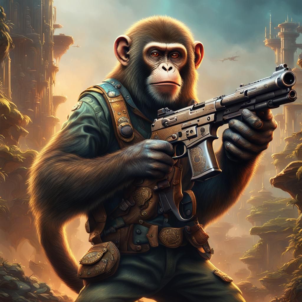 Monkey with Gun: Detailed Fantasy Concept Art