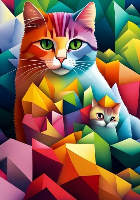 Soft Yarn Kitty in Pointillist Spring Scene