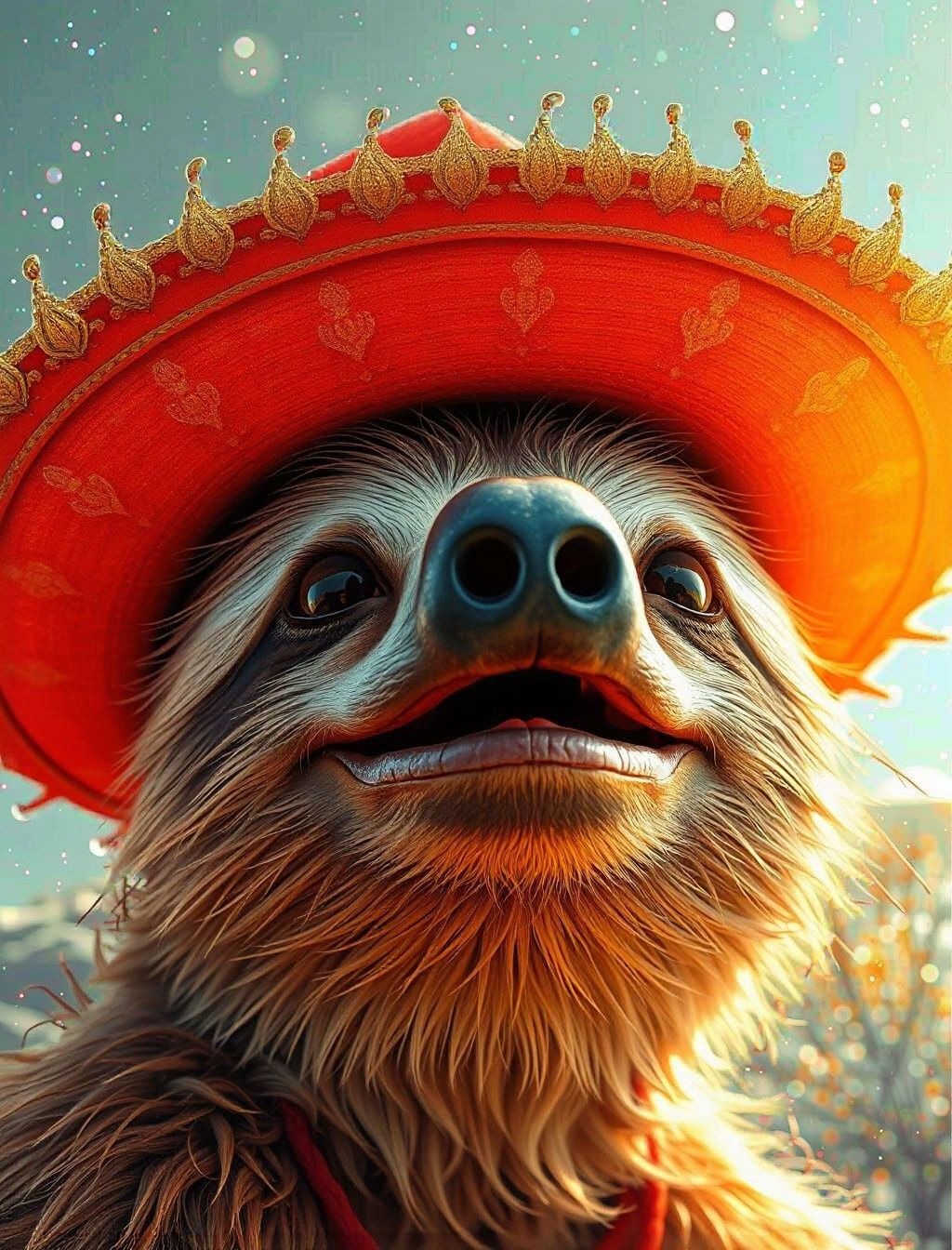 Smiling Sloth in Sombrero Close-Up