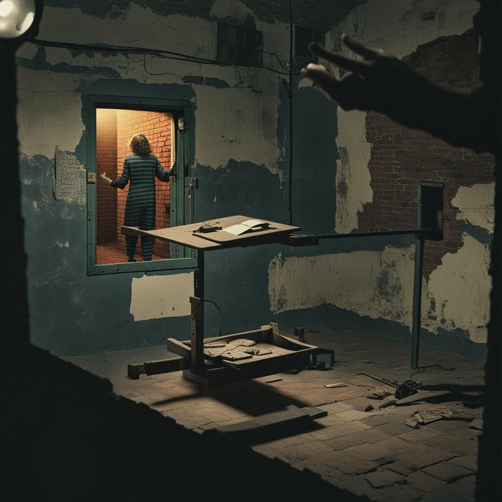 Eerie Antique Prison Cell with Floating Woman