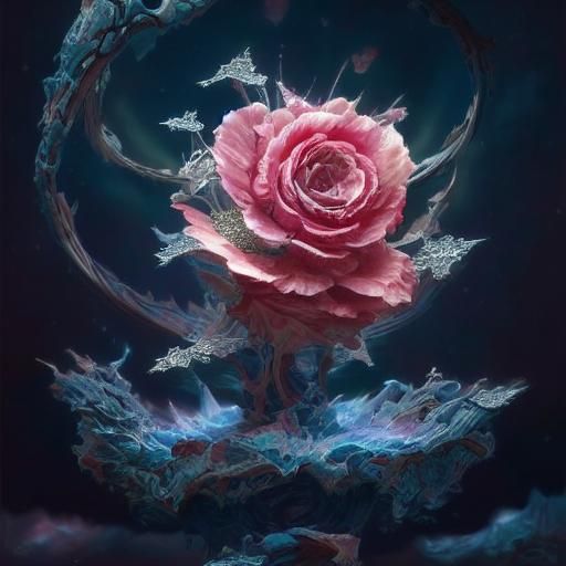 Ruby Rose with Fiery Crystals: Japanese Art