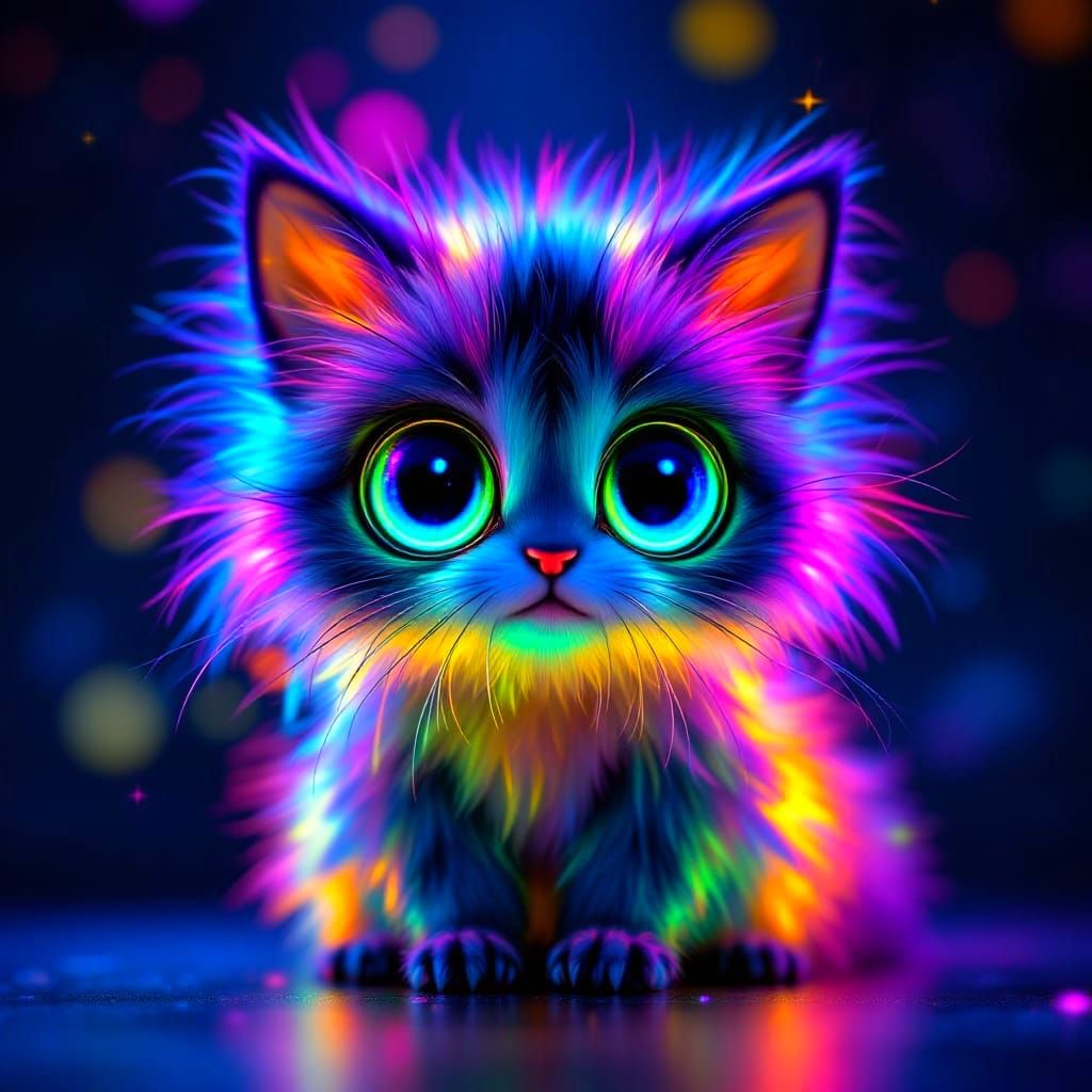 Glowing Neon Feline in Vibrant Disco Colors