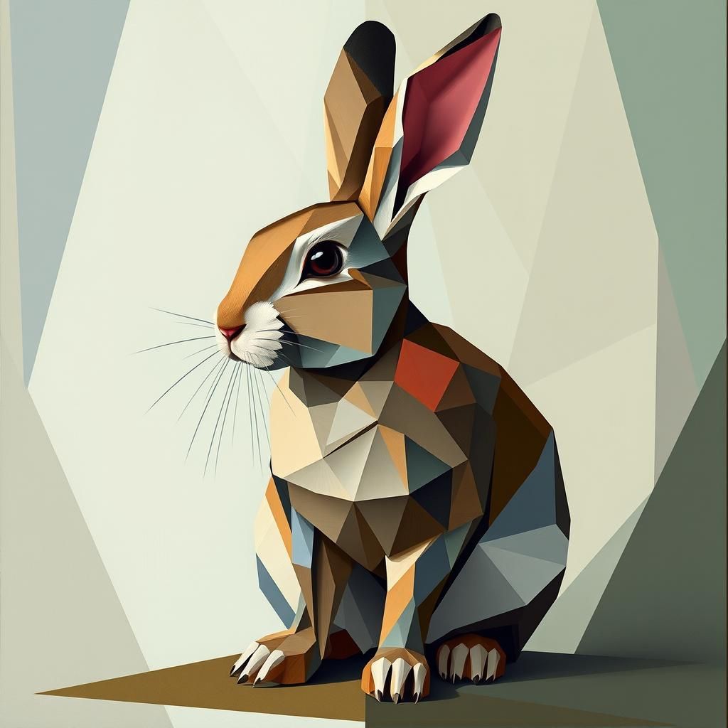 Cubist Rabbit in Geometric Fauvism Style