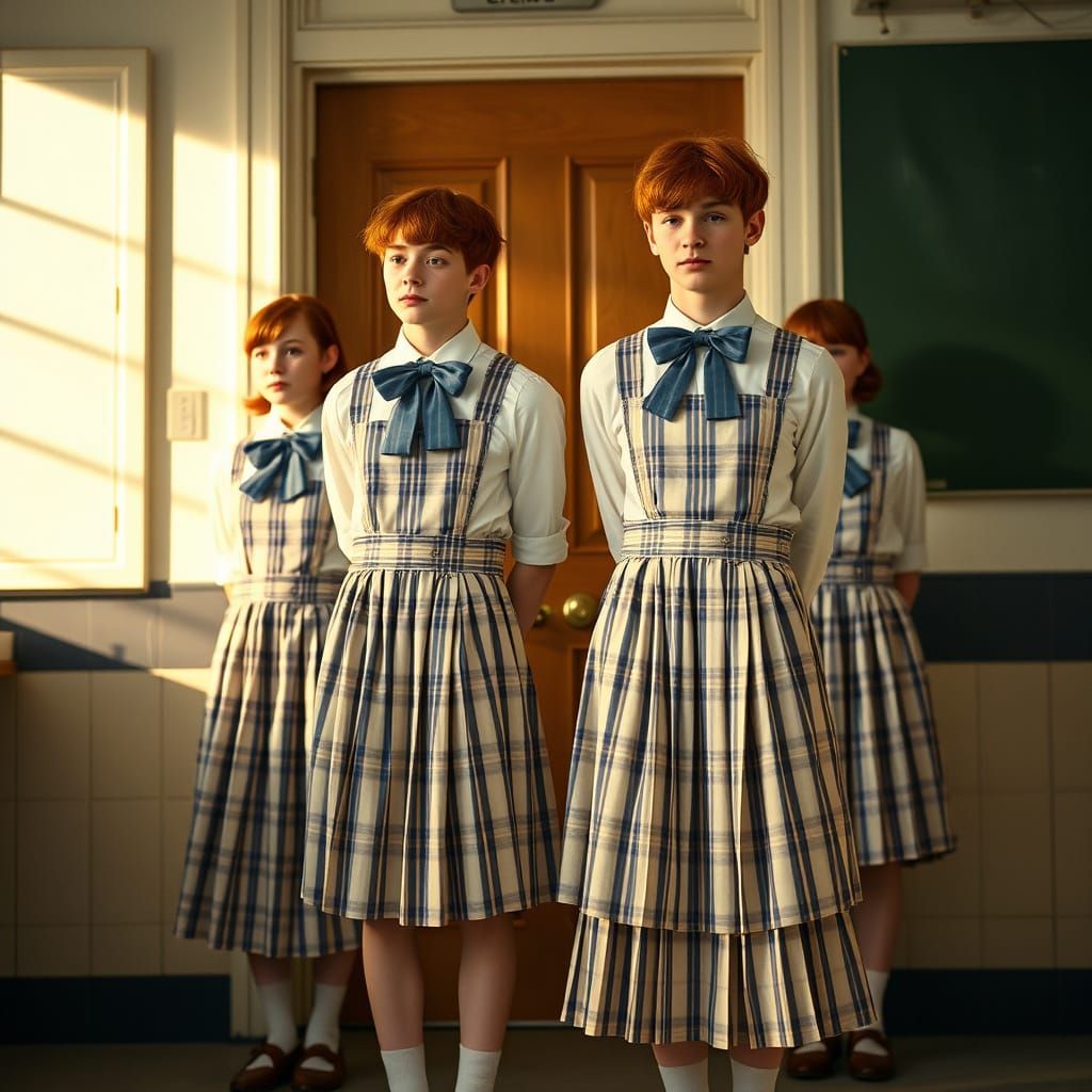 Elegant Victorian-Inspired Boys in Uniforms Pose Outside Cla...