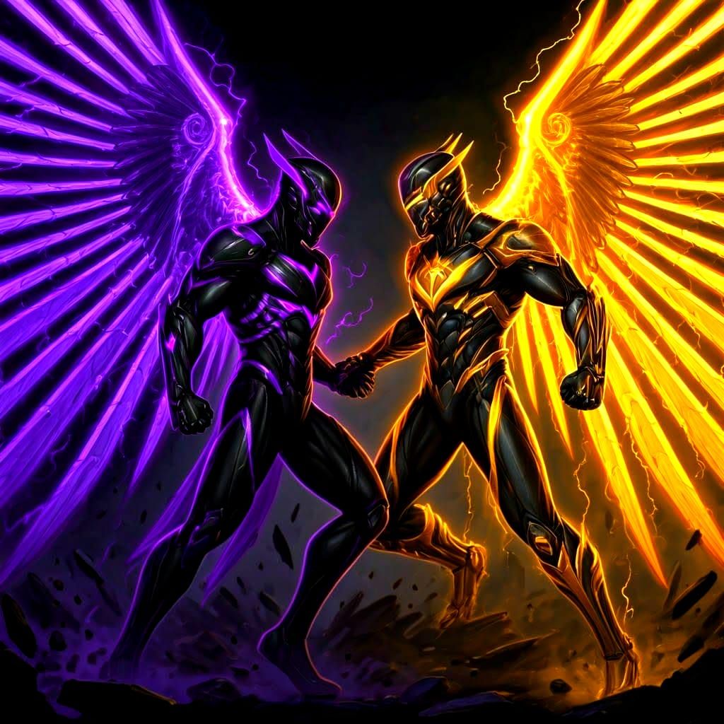 Epic Cybernetic Swordsmen Battle in Lightning Storm