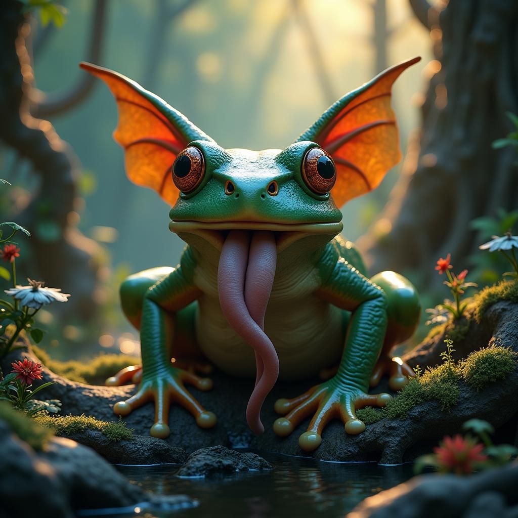 Fantastical Frog with Bat Ears in Mystical Setting