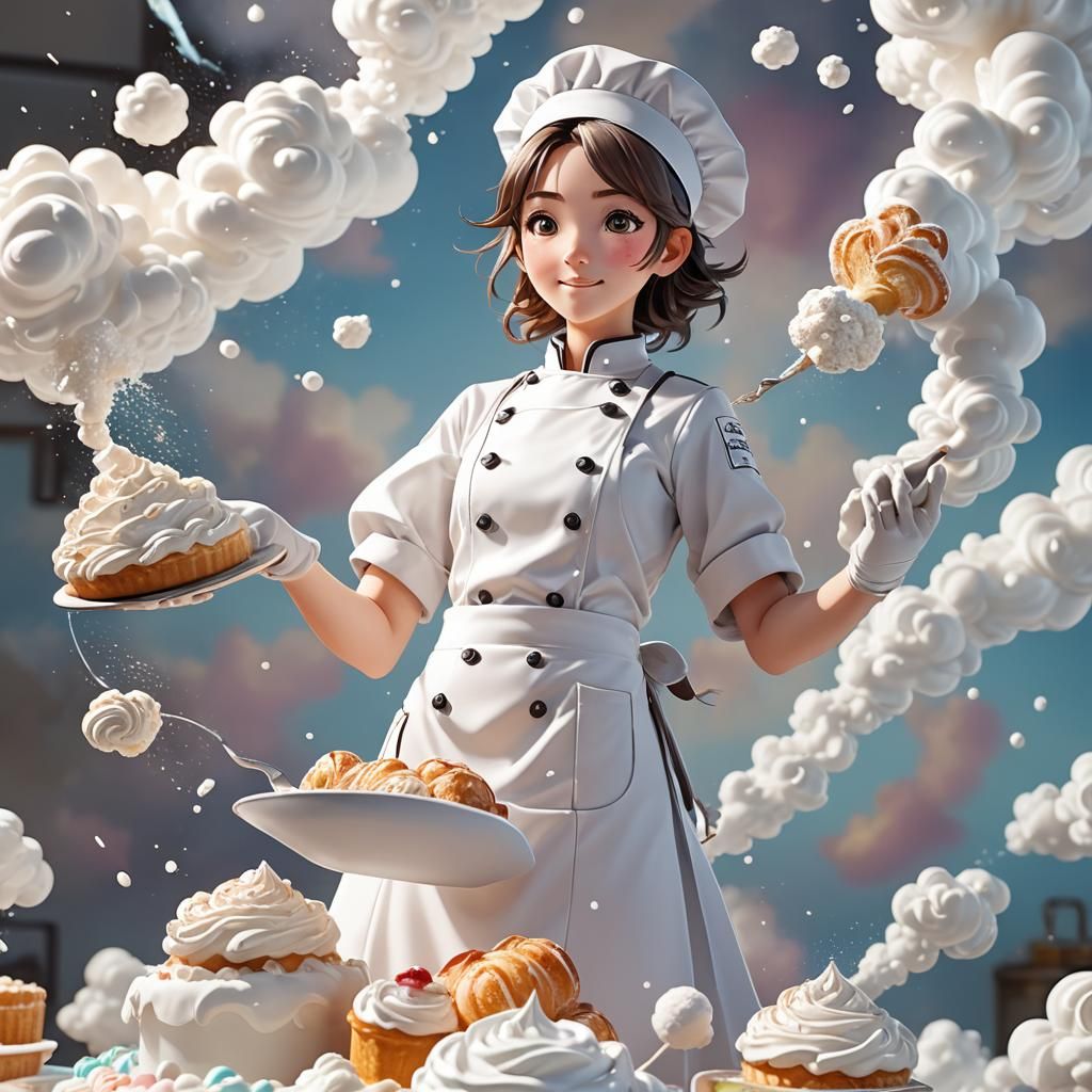 Pastry Chef Creates Clouds: Vibrant 3D Anime Art