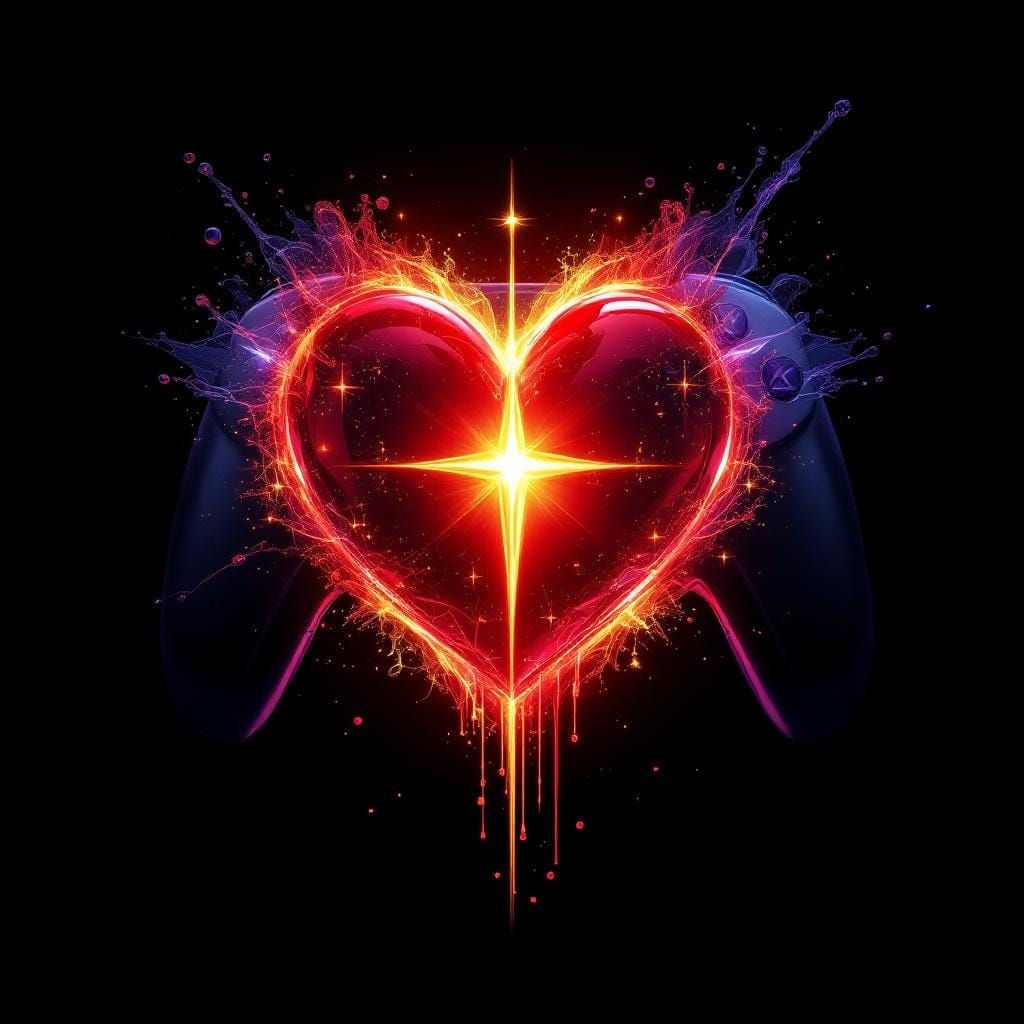 Modern Heart and Star Logo with Game Controller