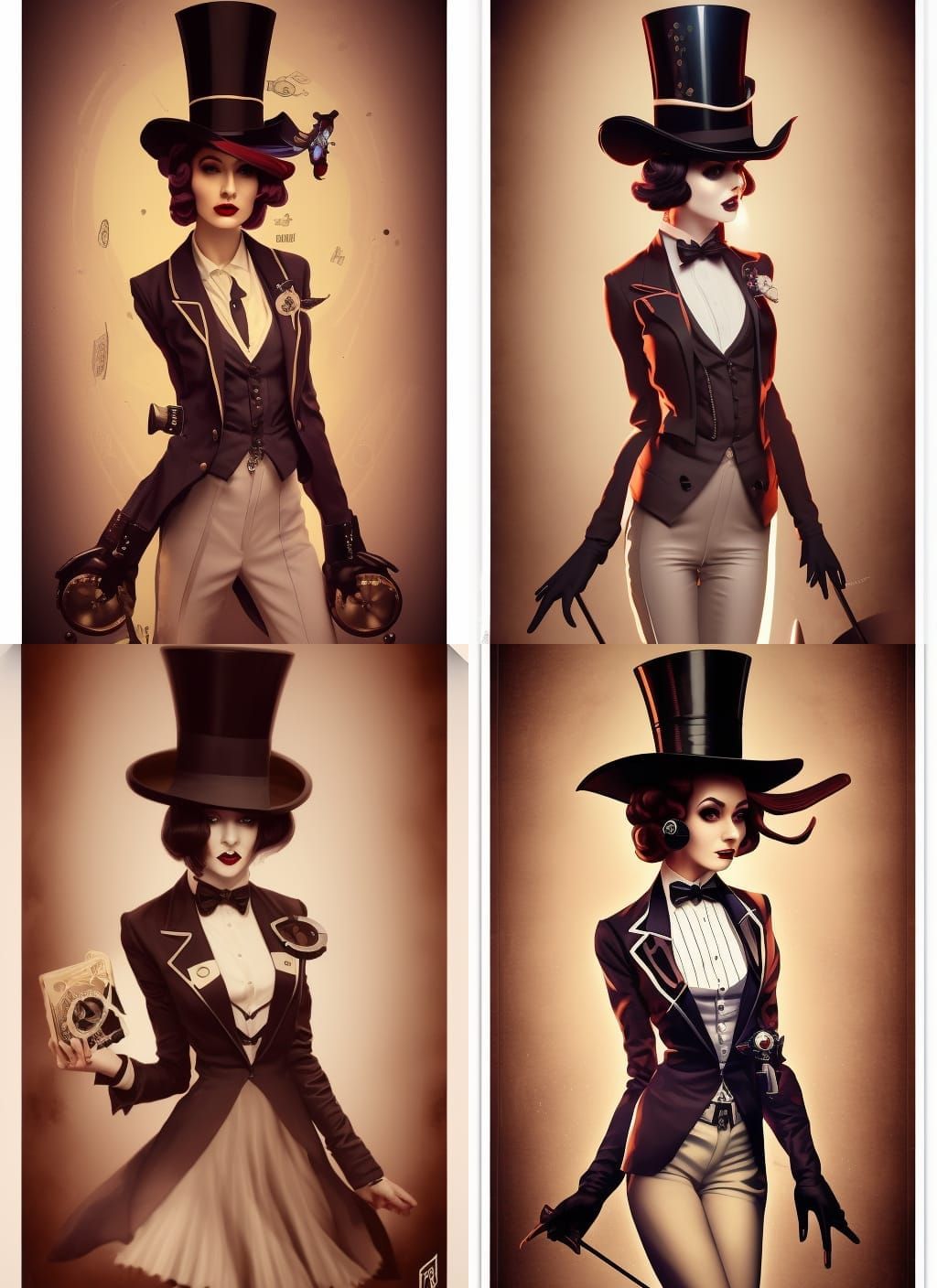Elegant Lady Magician in Steampunk Retro Style