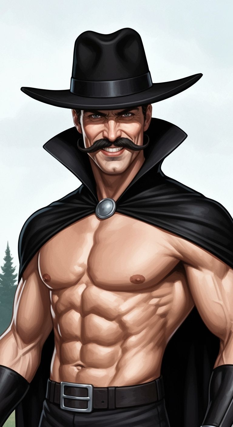 Muscular Villain with Mustache and Cape