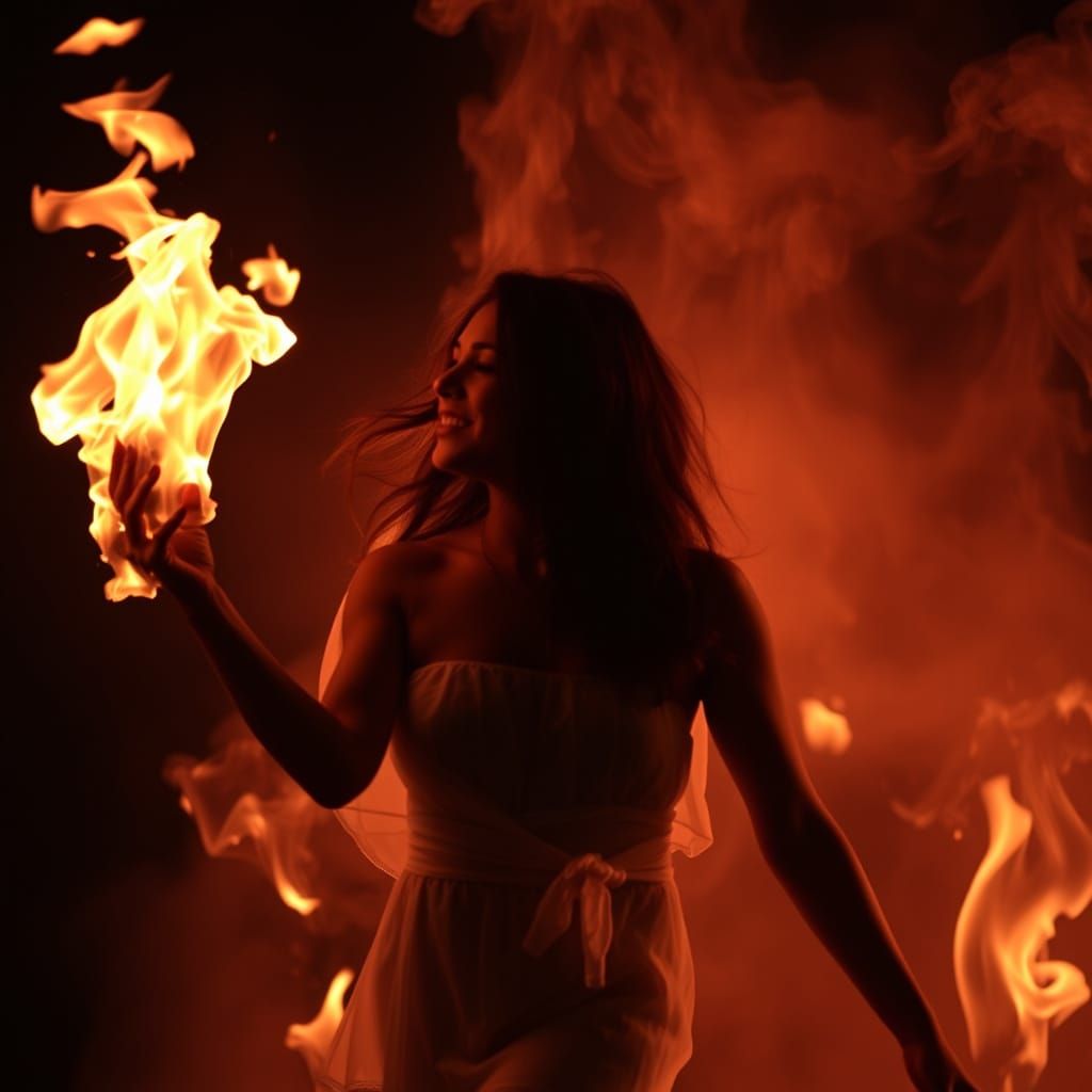 Woman Ablaze: A Transformative Fire Portrait