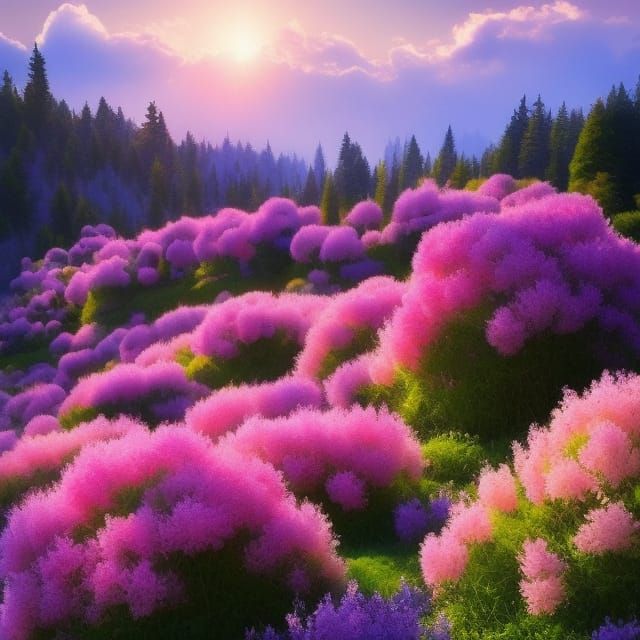 Surreal Hydrangea Flowers in Enchanted Forest