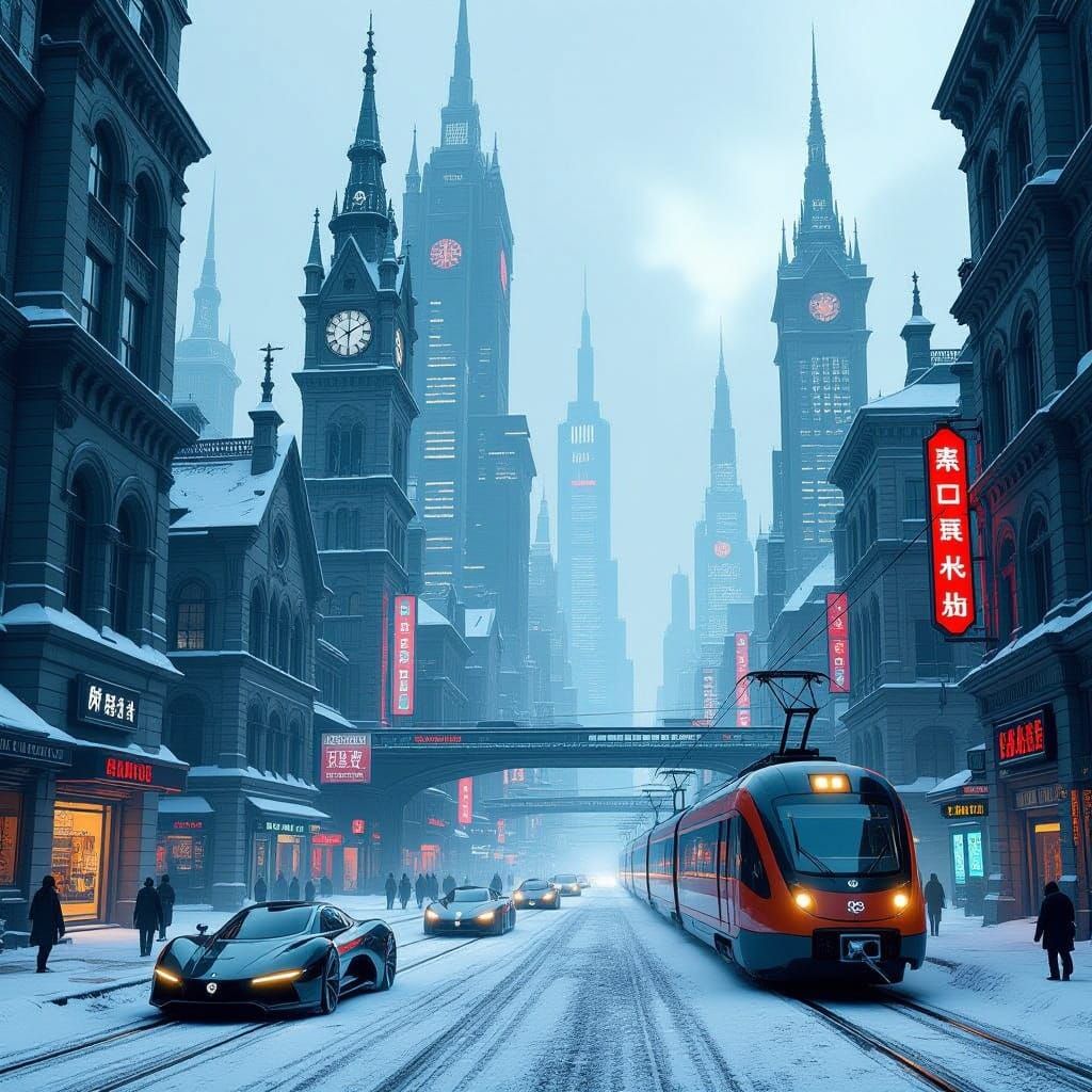 Cyberpunk Cityscape in High-Contrast Style