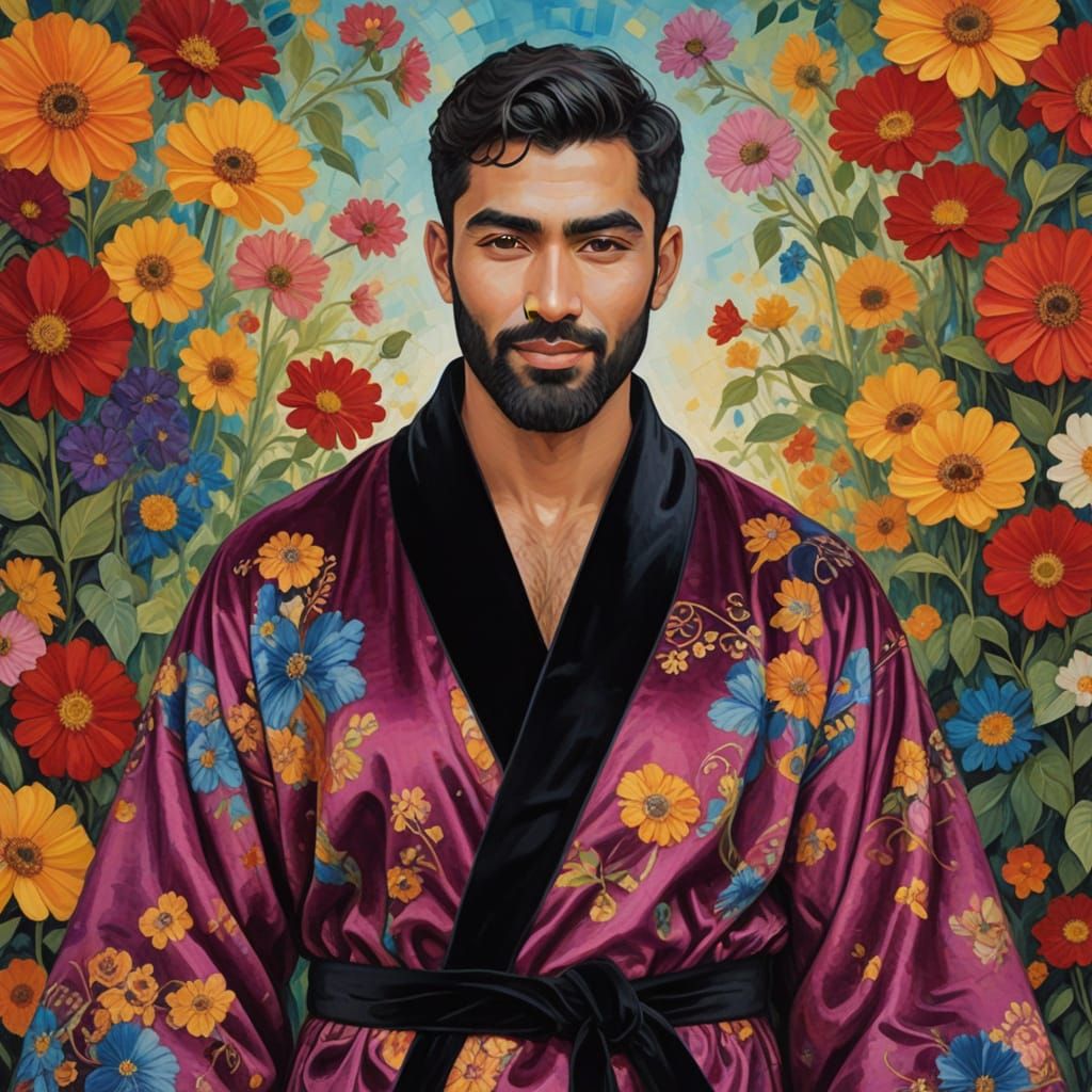 Impressionist Portrait of a Handsome Man in Velvet Robe
