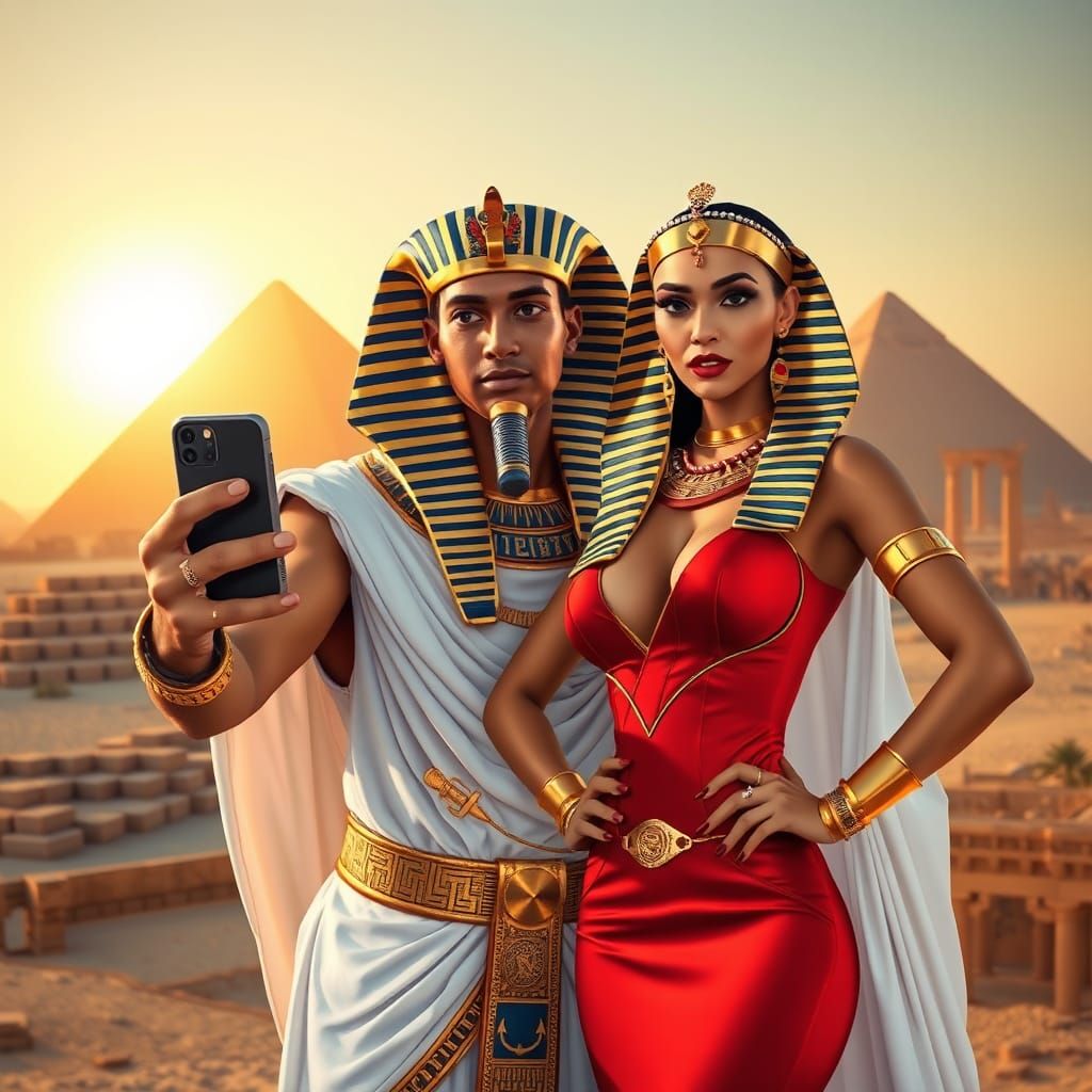 Pharaoh Takes Selfie with Girlfriend at Giza Pyramid