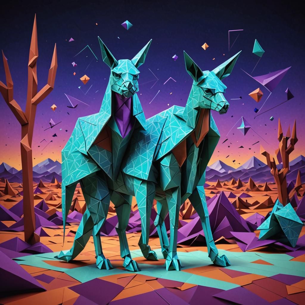 Hyperdetailed Karigami Origami in Cubist Art Deco Style