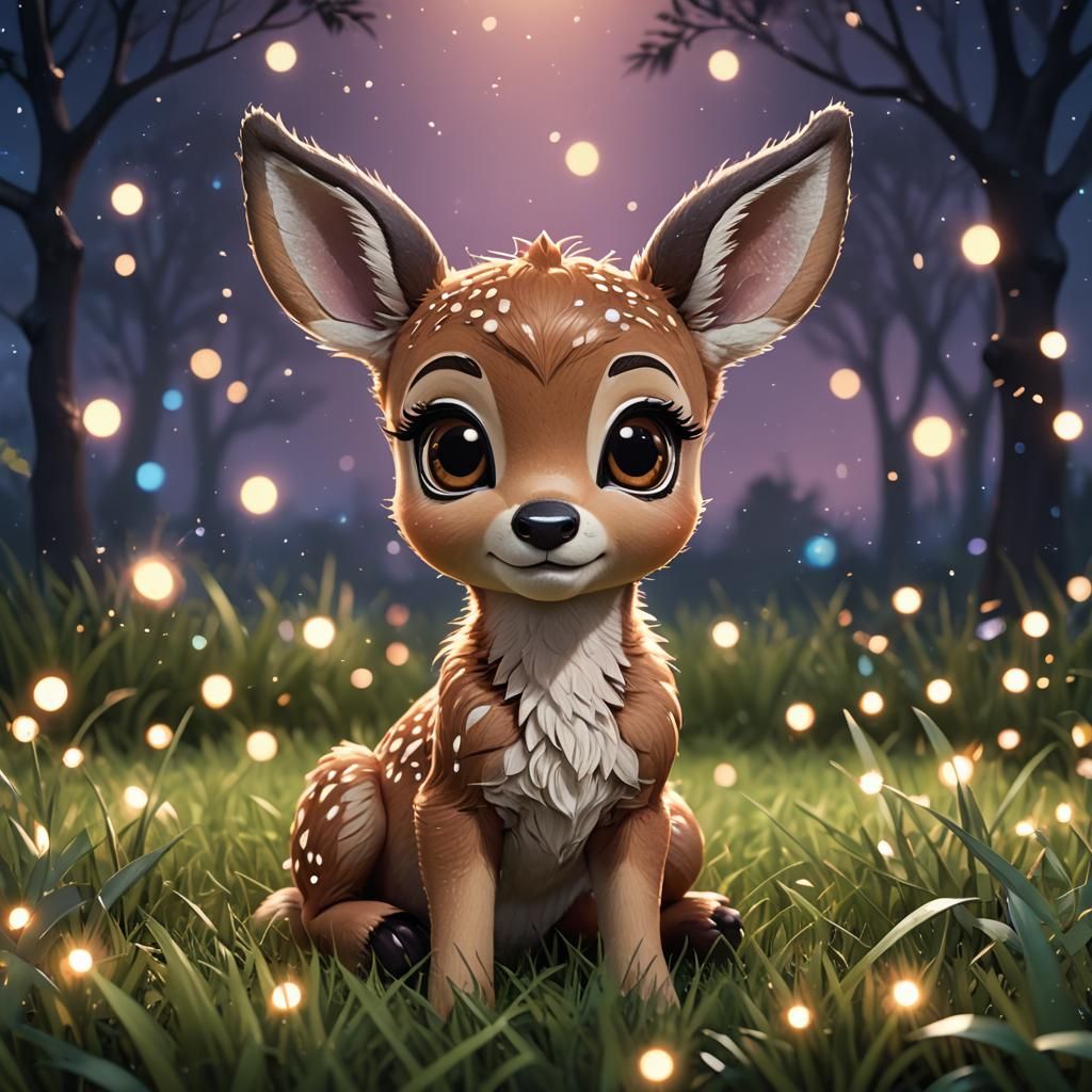 Cute Chibi Deer with Sparkles: 3D Digital Art