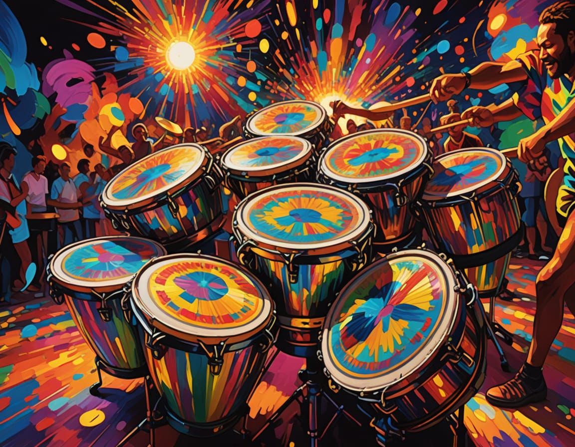 Neon Drums in Surreal Fauvism Style