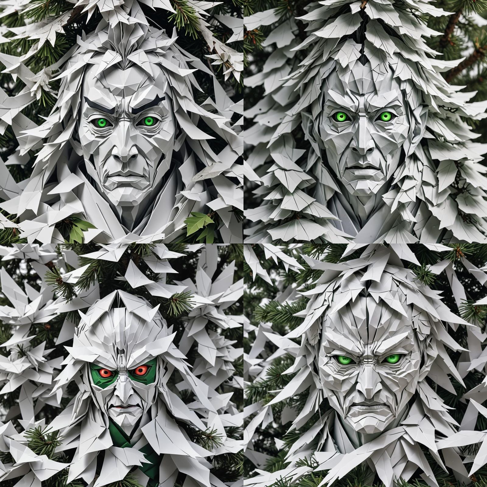Dai-Tengu in Origami Style with Green Eyes