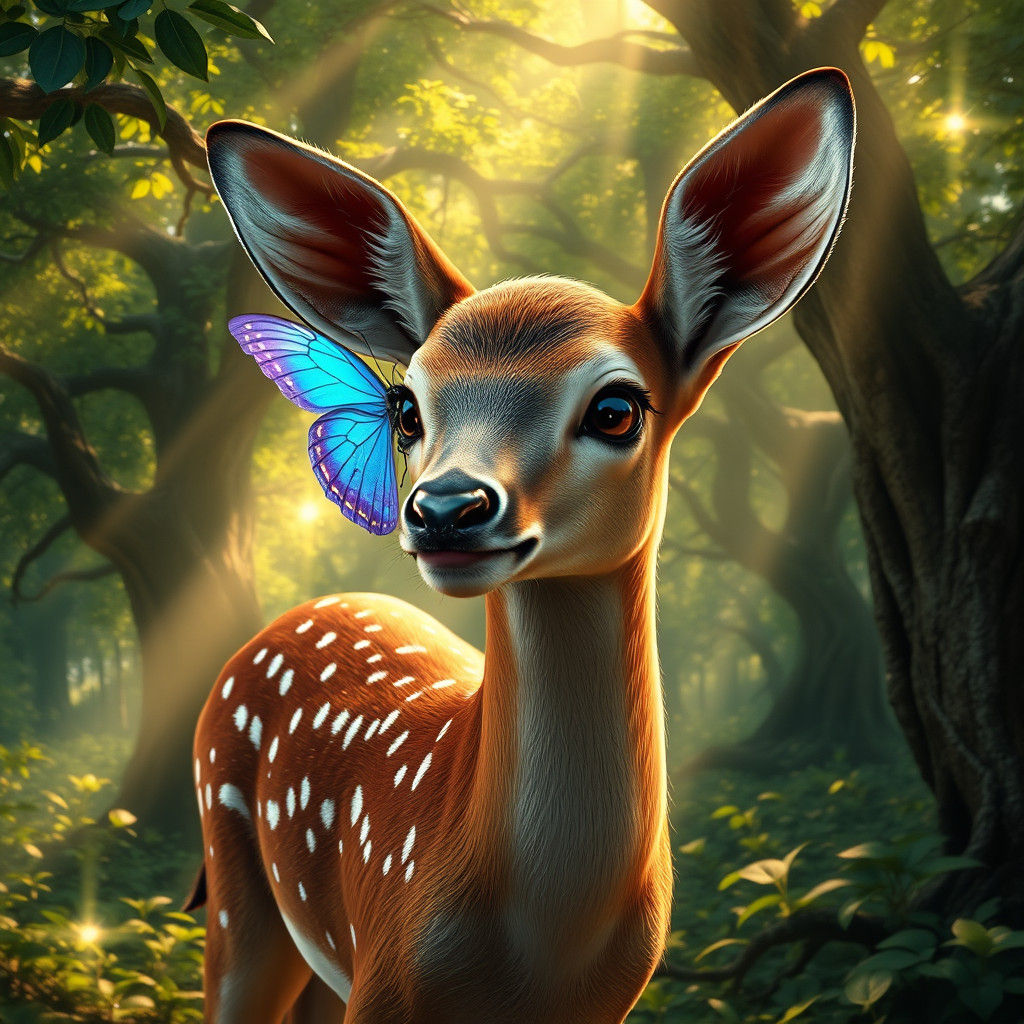Enchanted Forest Fawn with Butterfly, Hyper-realistic Matte ...