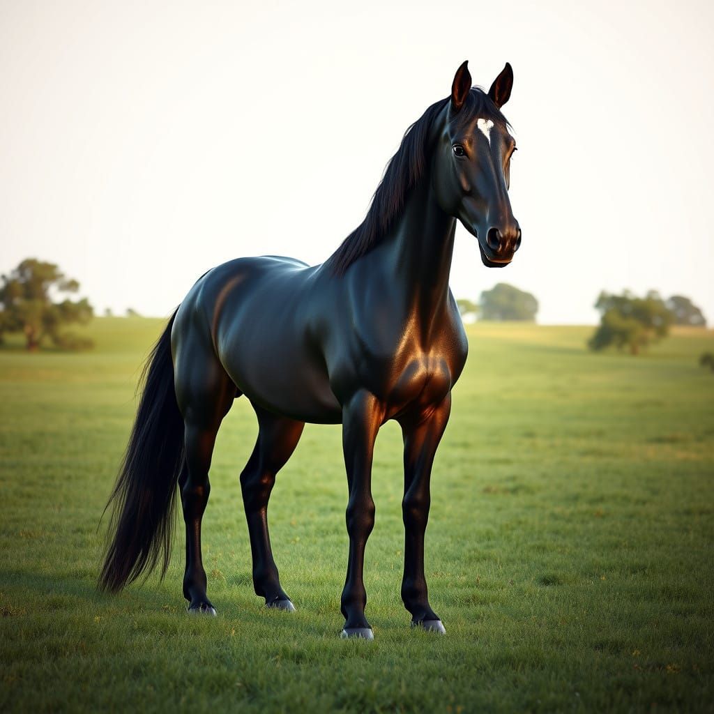 Elegant Friesian Horse in Idyllic Landscape