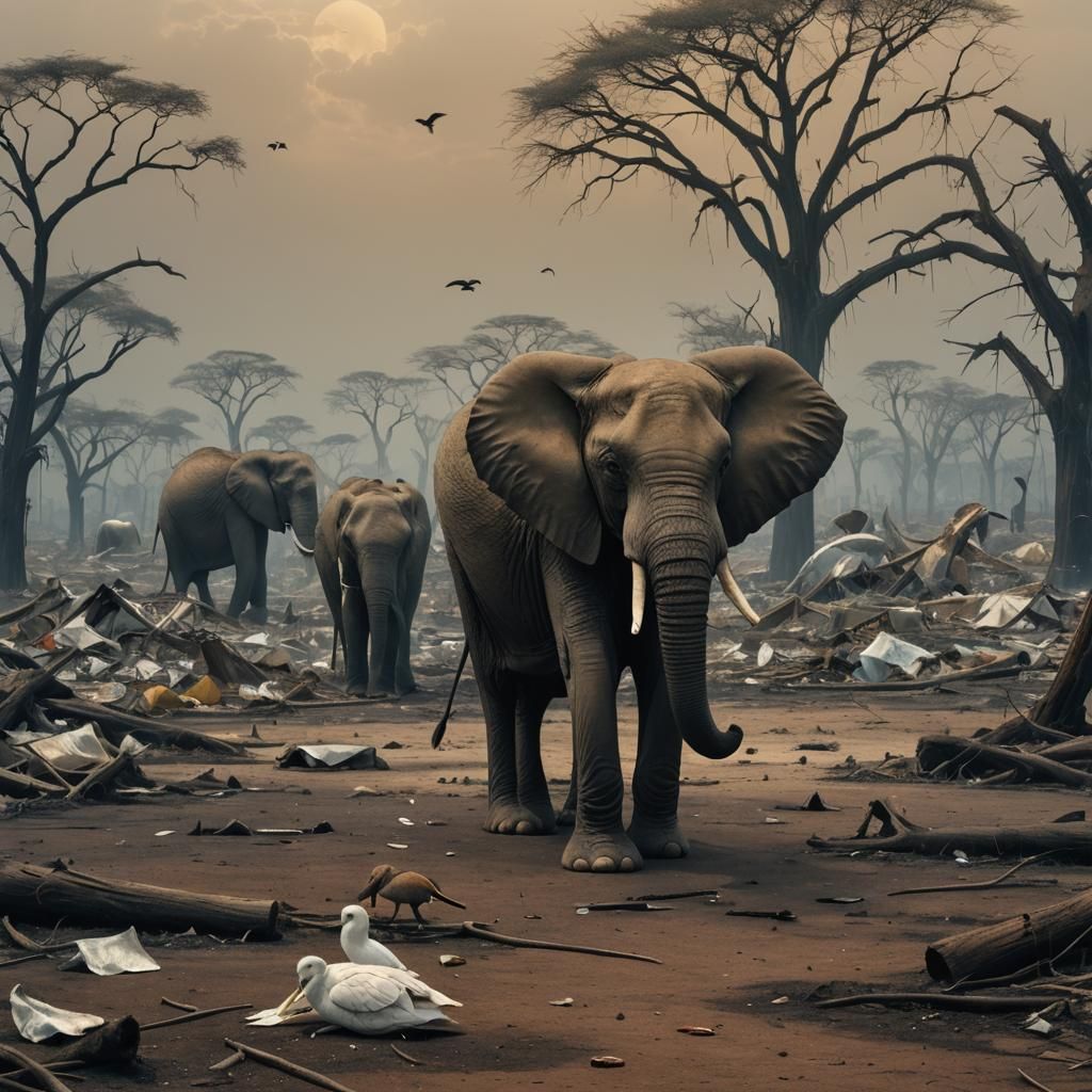 Bleak African Savannah with Waste, in Surreal Style