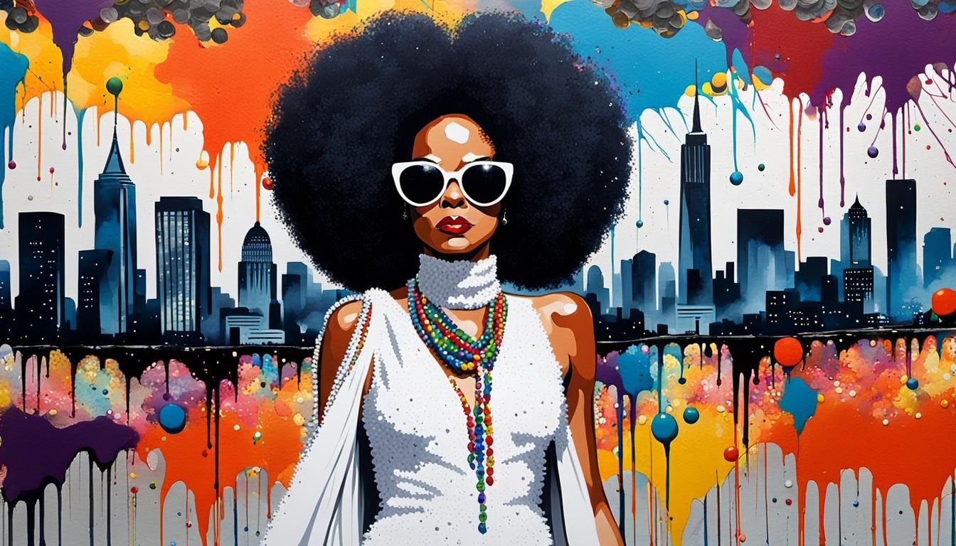 Diana Ross in Pop Art Style with Acrylic Paint Drips