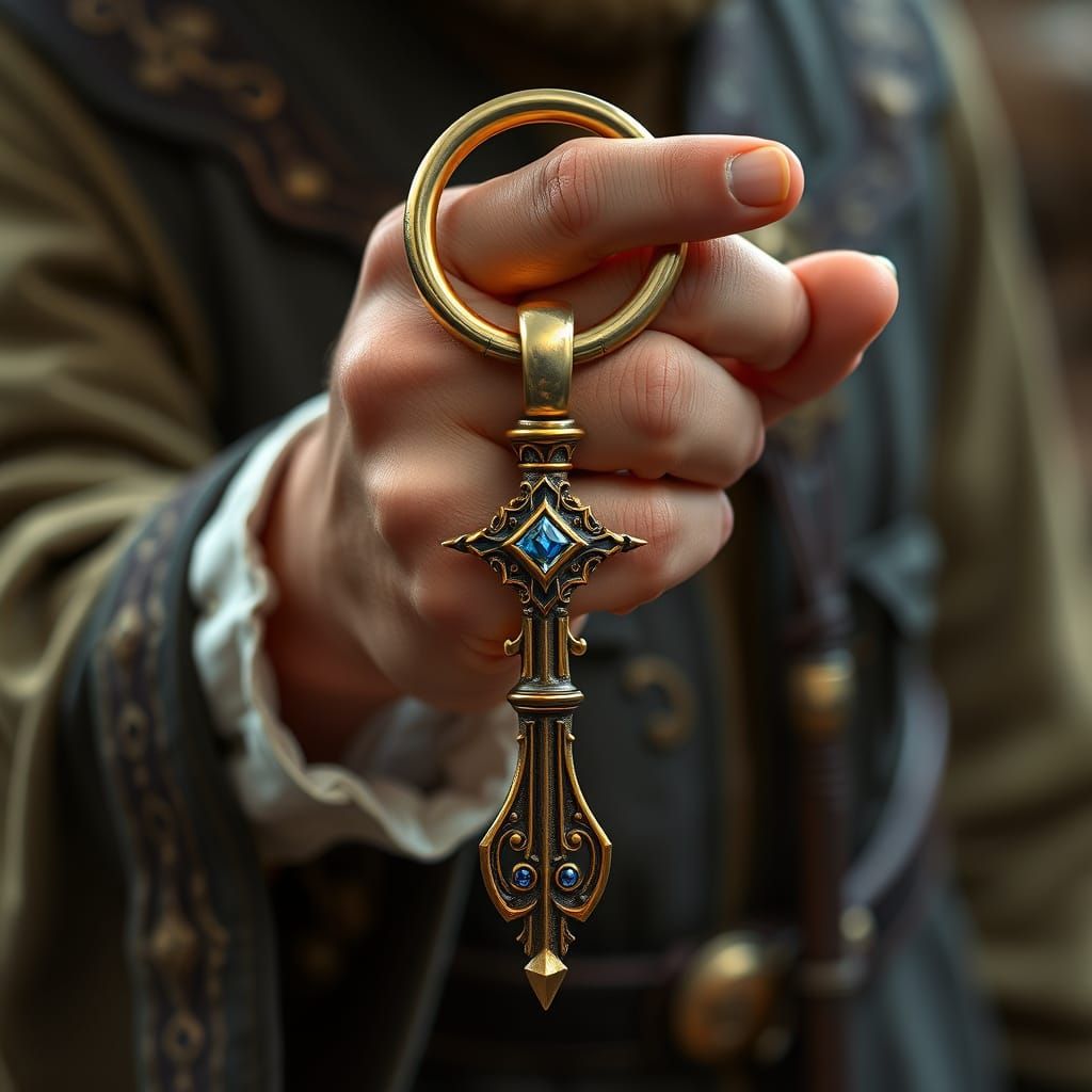 Polished Trainee Keyring in Fantasy Setting
