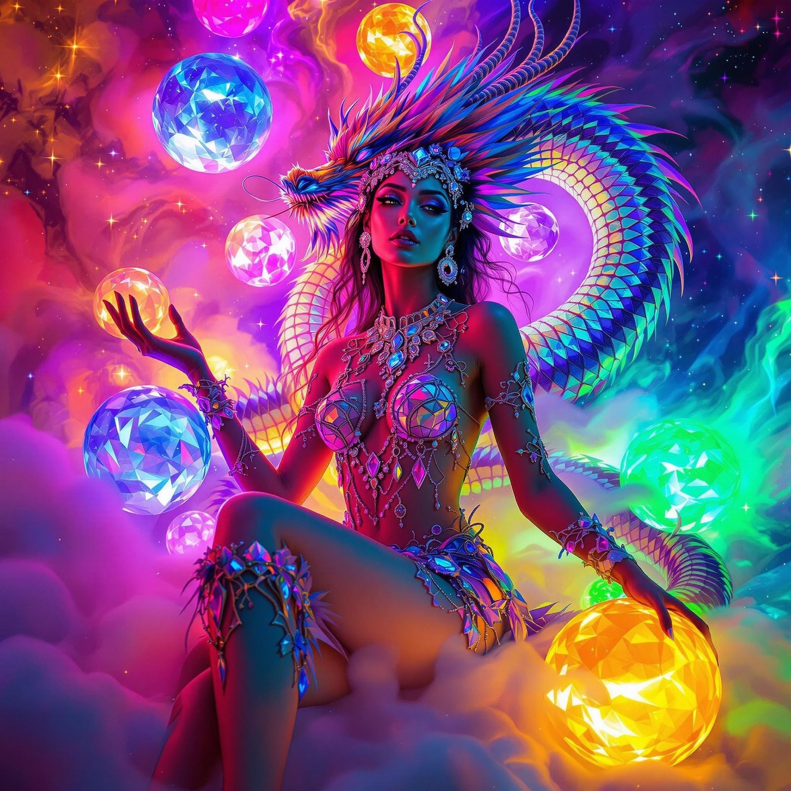 Gemini Woman in Iridescent Dreamscape