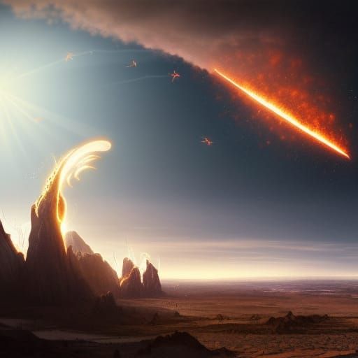 Giant Meteor Entering Atmosphere: Digital Matte Painting