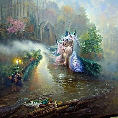 Ethereal Nymph and Unicorn Fantasy Scene