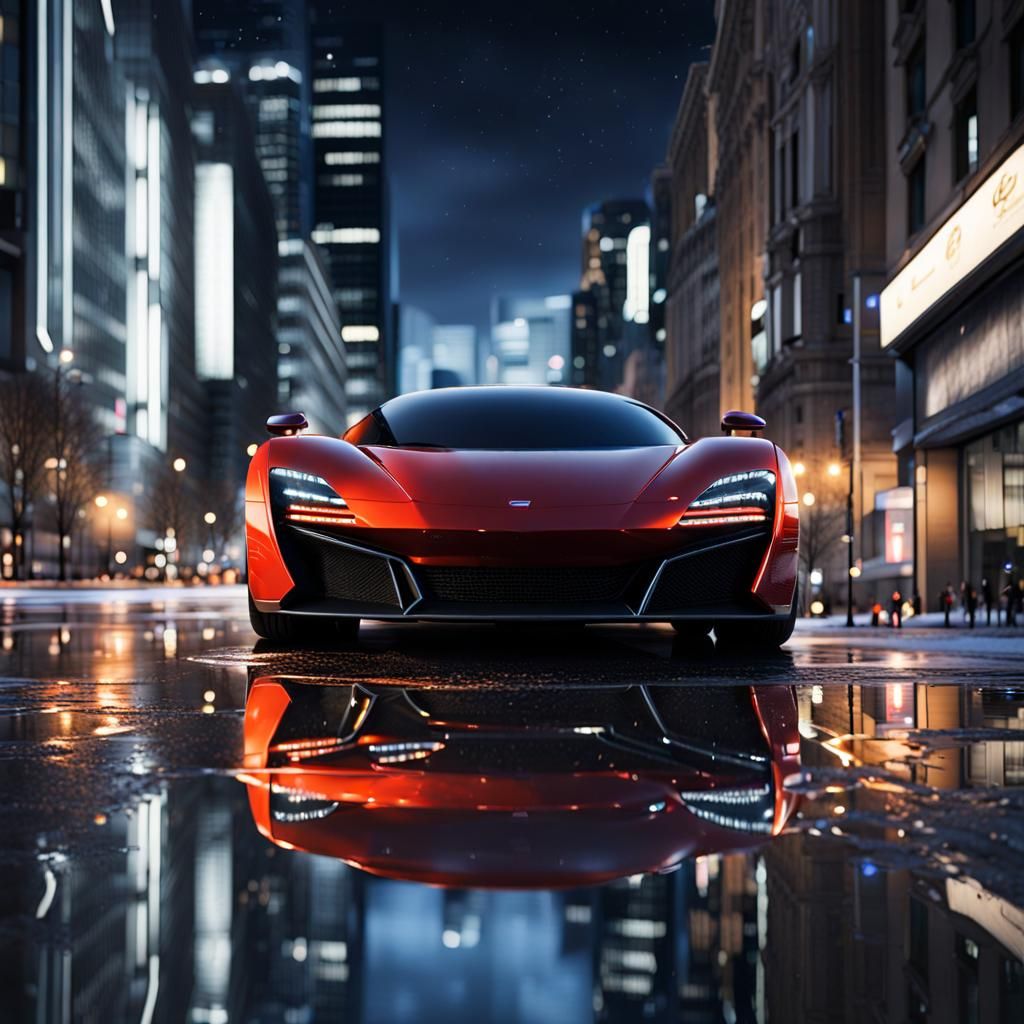 Supercar Reflection in the street water