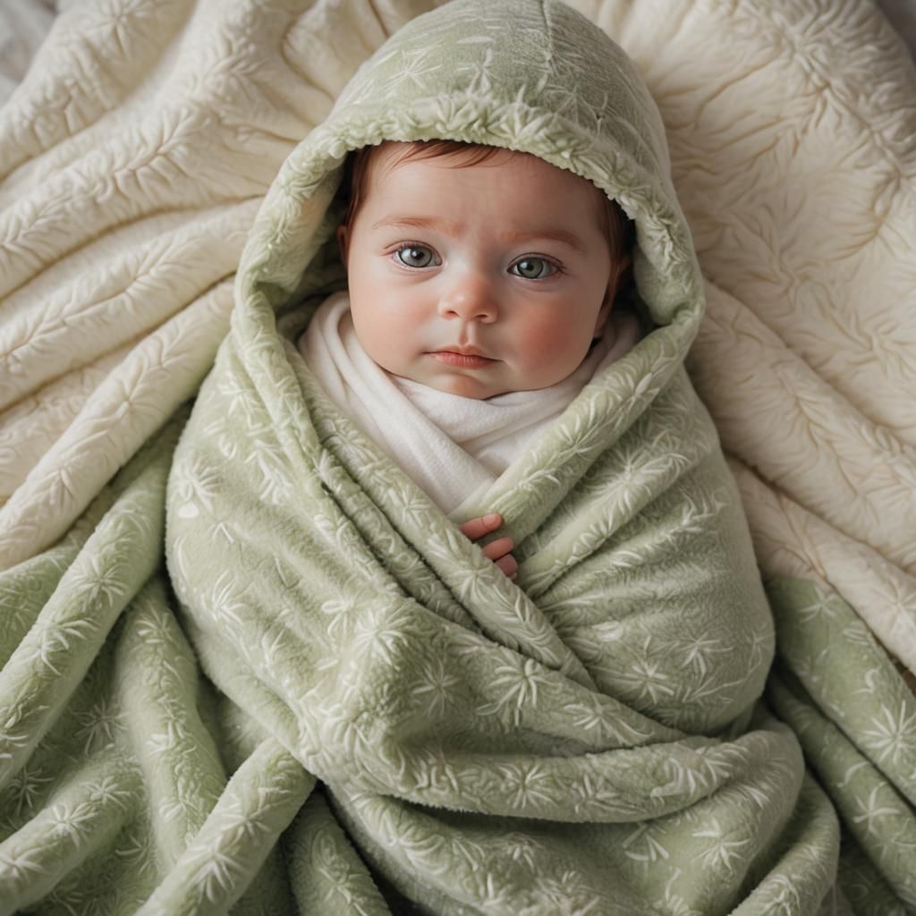 Adorable Baby in Fuzzy Blanket Bathed in Light