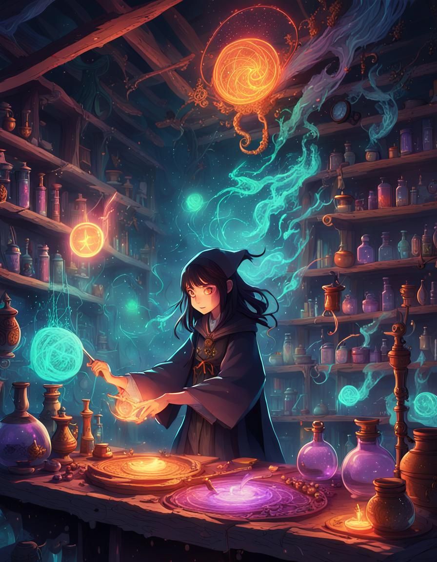 Anime Witch Conducting Magical Experiments