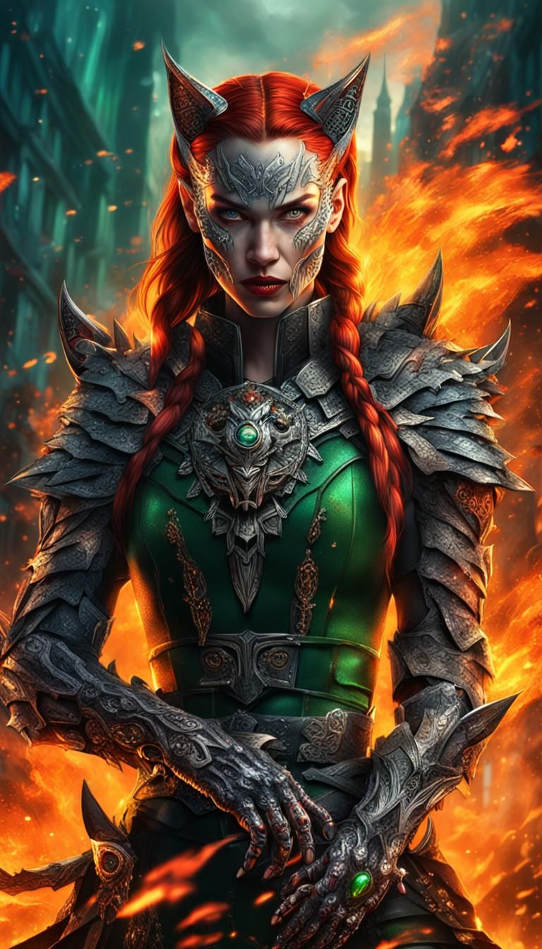 Cyborg Vampire Feline Girl with Fangs and Claws