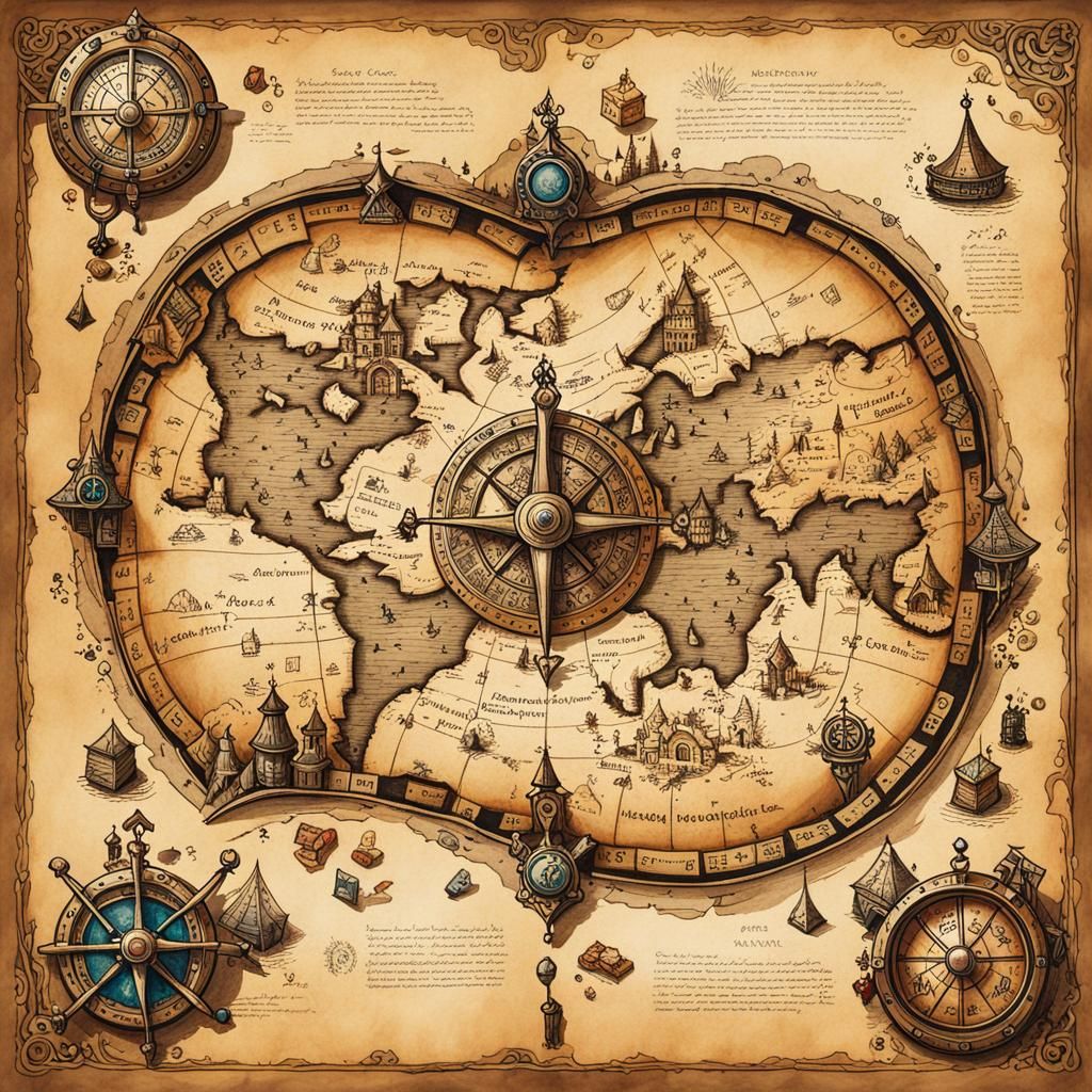 Detailed Ink Drawing of Fantasy Board Game Map