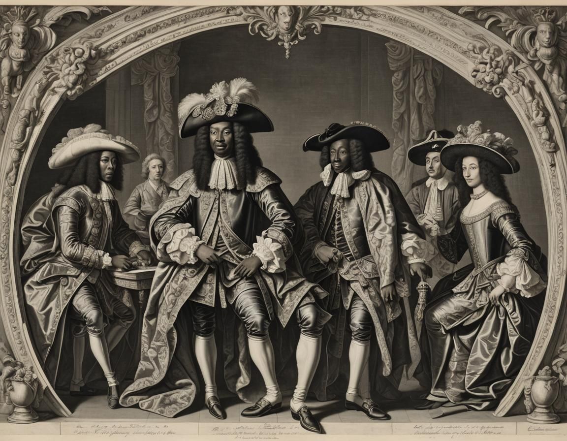 Louis XIV and Royal Figures in Engraving Style