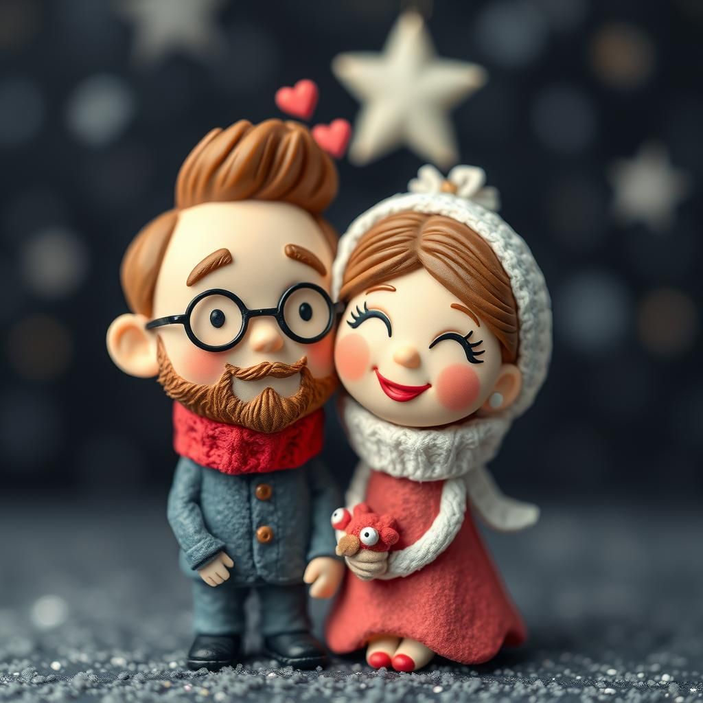 Cheerful 3D Couple on Starry Night Sky