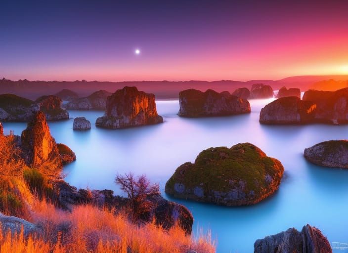 Cyberpunk Sunrise with Neon Aurora Borealis