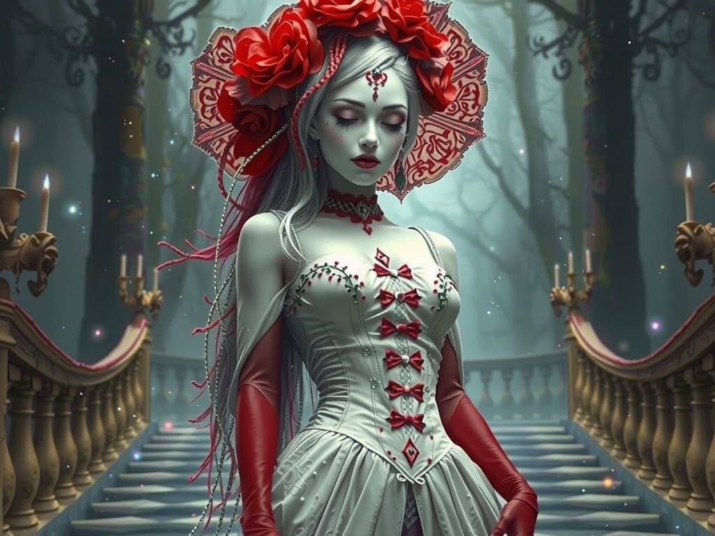 Gothic Vampire Woman in Victorian Mourning Attire