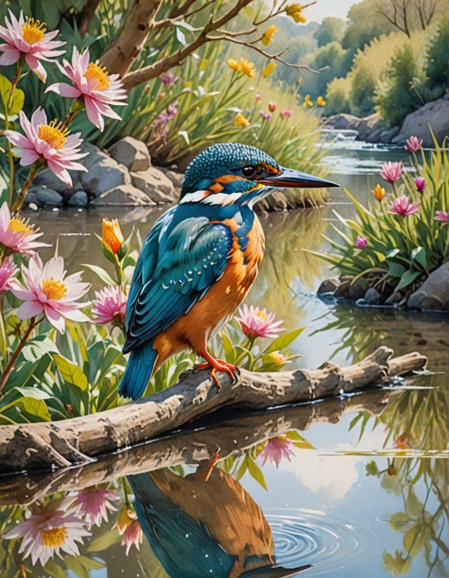 Kingfisher Perched on Riverbank