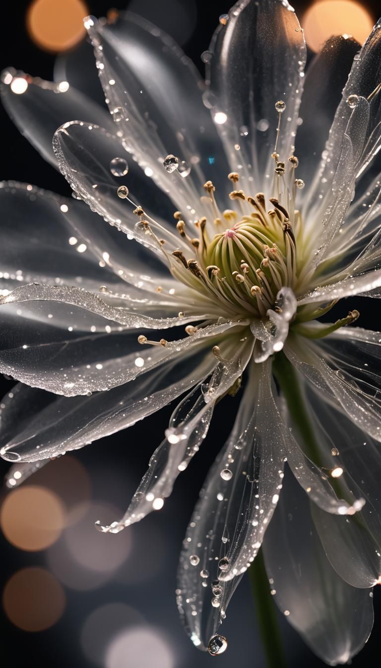 Delicate Transparent Steam Flower on Black Background