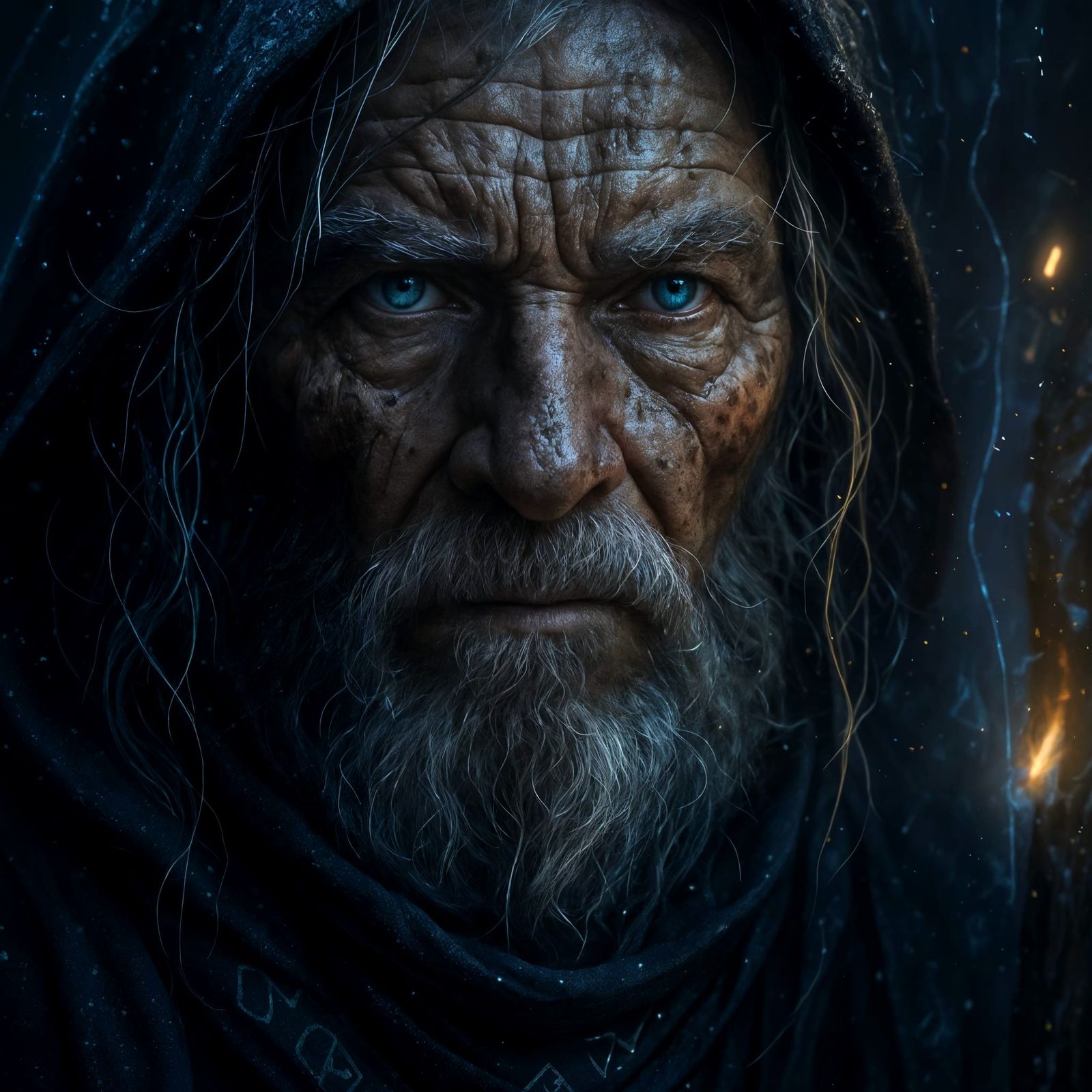 Mystic Wizard Portrait with Glowing Eyes