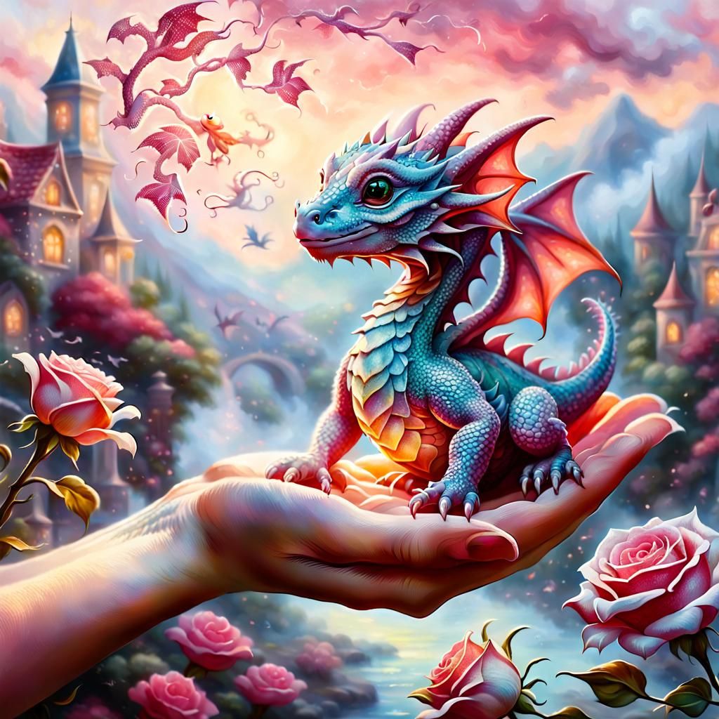 Whimsical Dragon in a Floral Paradise