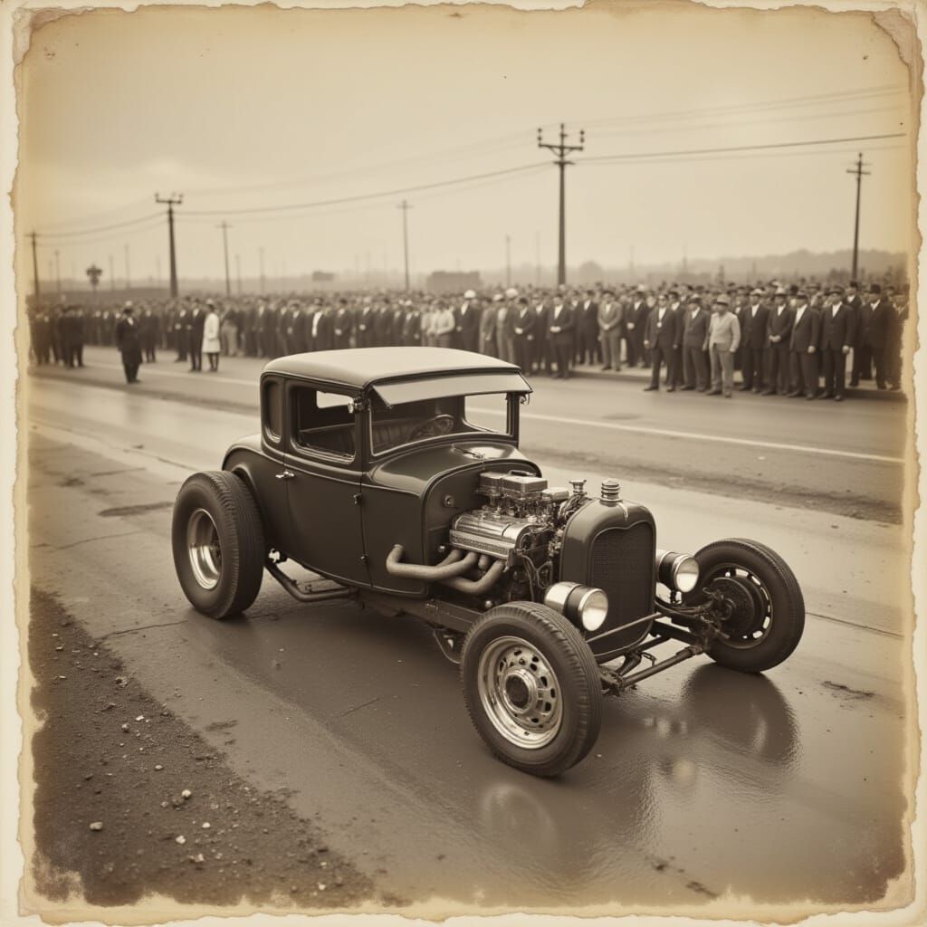 Vintage Hotrod Race in Antique Photograph Style