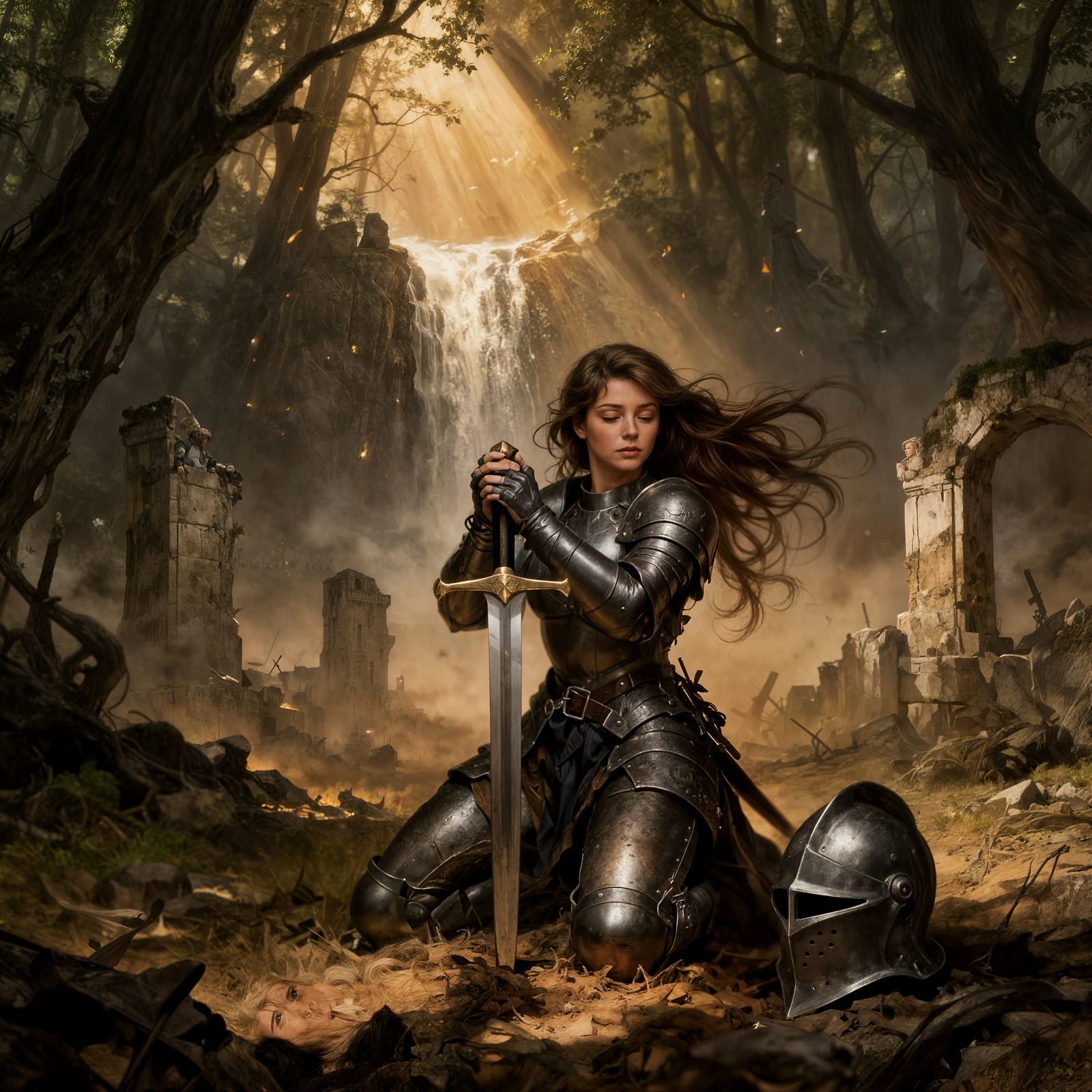 Melancholy Knight in Mysterious Forest After Battle