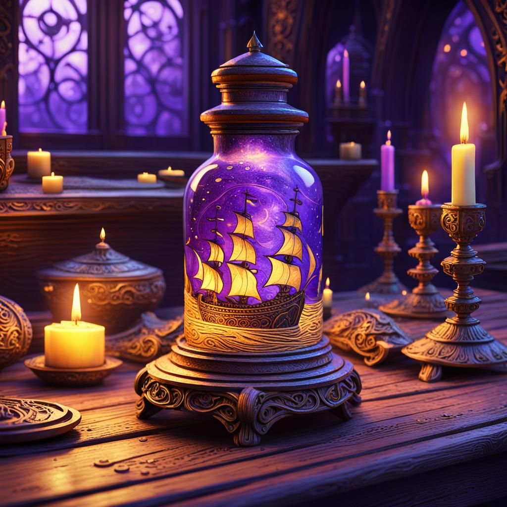 Mystical Ship in a Bottle: Dark Fantasy Concept Art