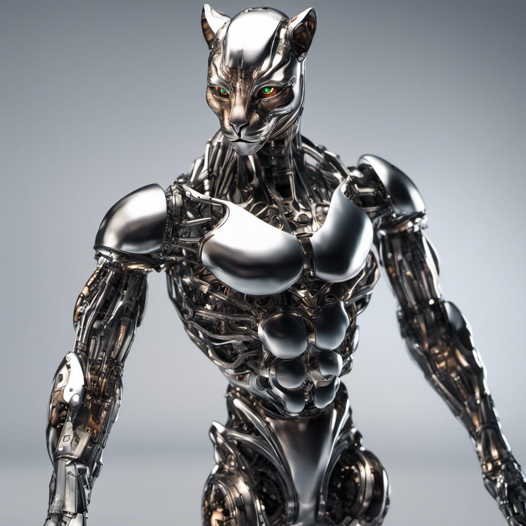 Symbiotic ferrel cat robot hybrid made of liquid metal, phot...