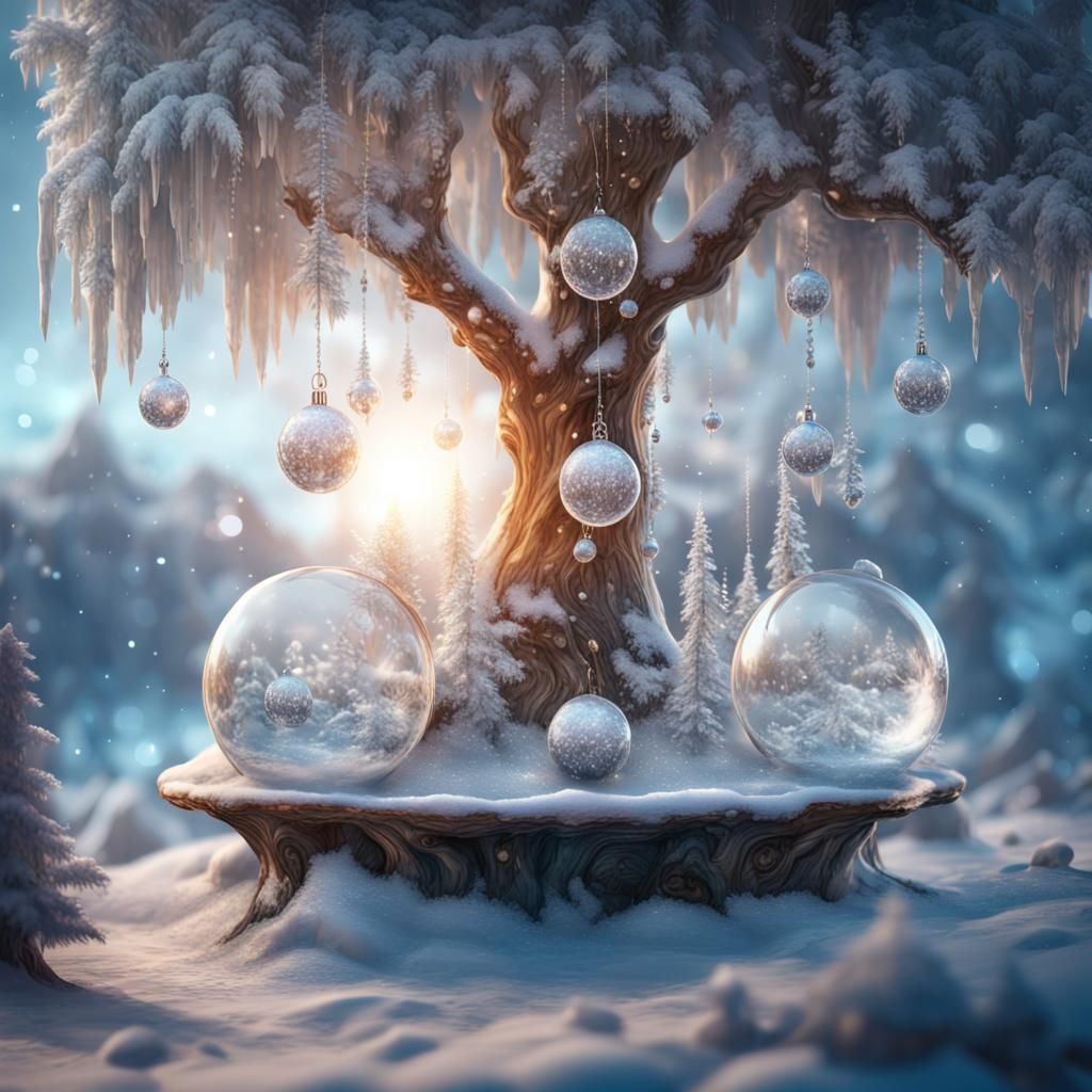 Crystal Christmas Tree in a Winter Landscape